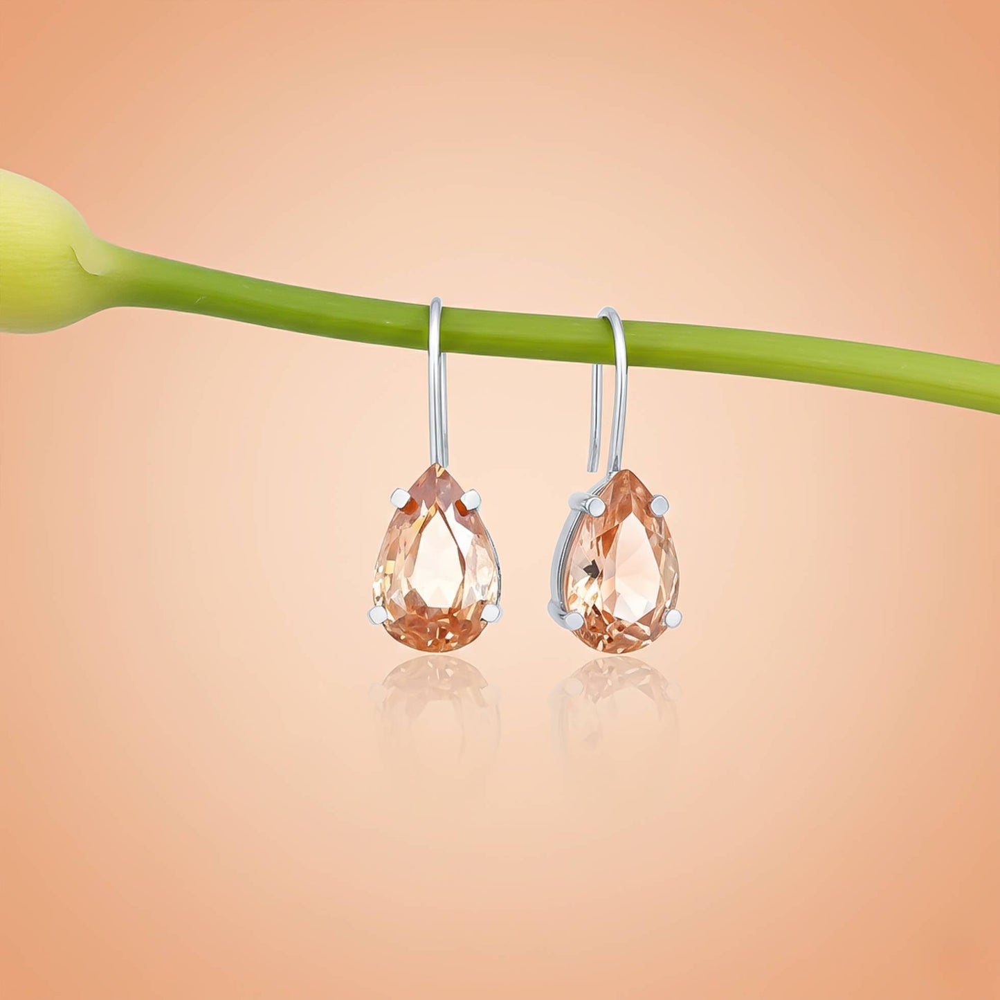 925 Sterling Silver Classy Peach Morganite Solitaire Earrings Gold Vermeil (2.5 Micron) - product view