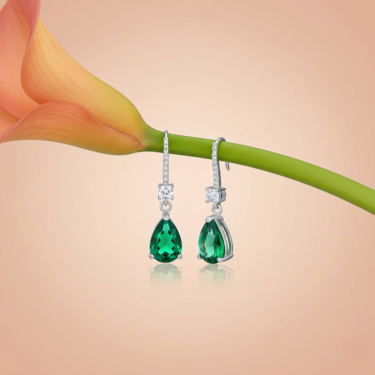 925 Sterling Silver Green Emerald Teardrop Earrings Gold Vermeil (2.5 Micron) - alternate view