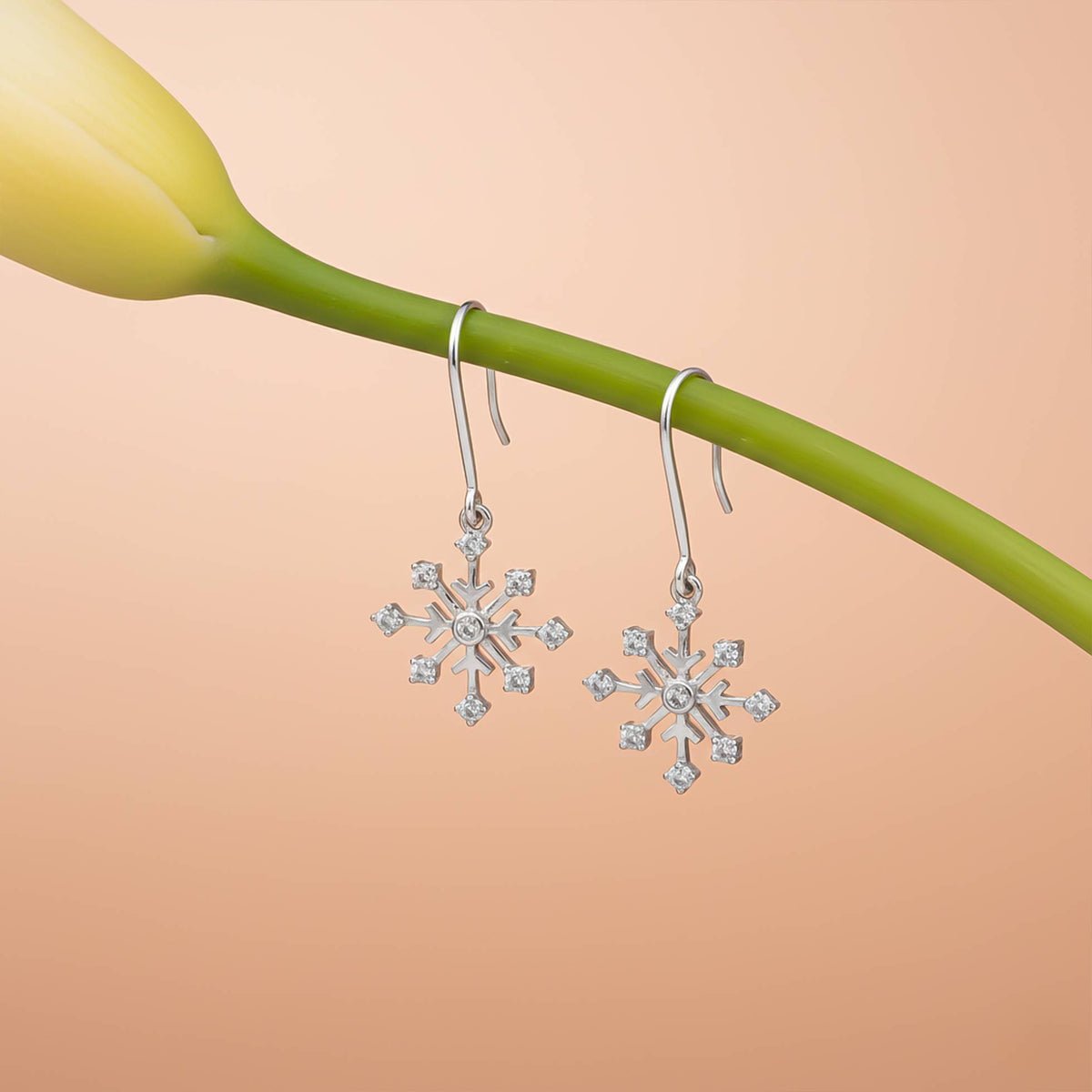 925 Sterling Silver Snowflake Drop Earrings Gold Vermeil (2.5 Micron) - alternate view