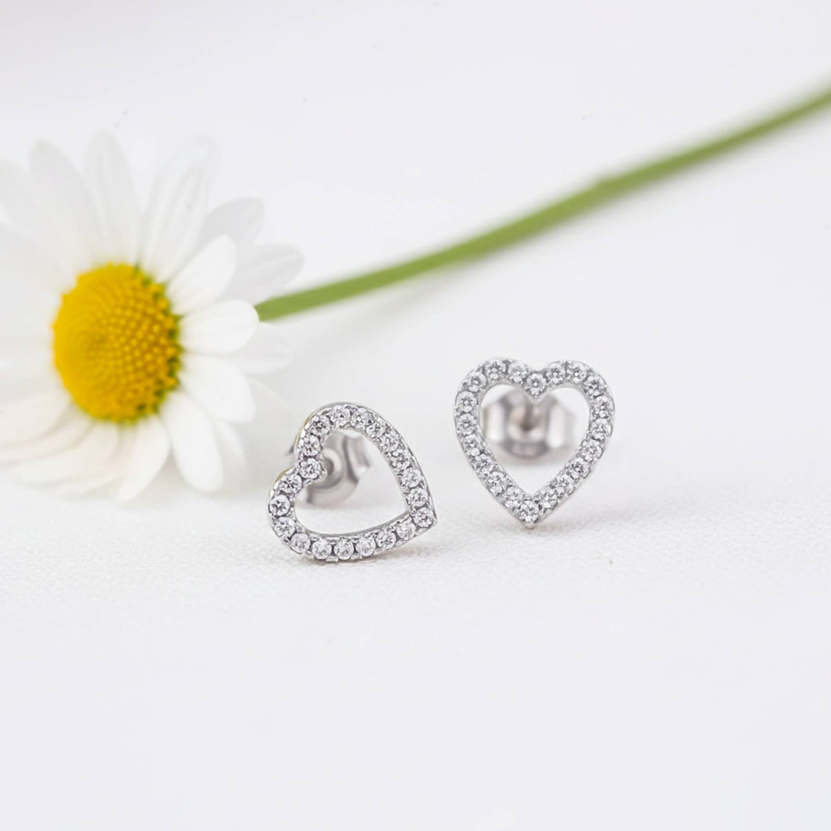 925 Sterling Silver Zircon Studded Heart Earrings Gold Vermeil (2.5 Micron) - product view
