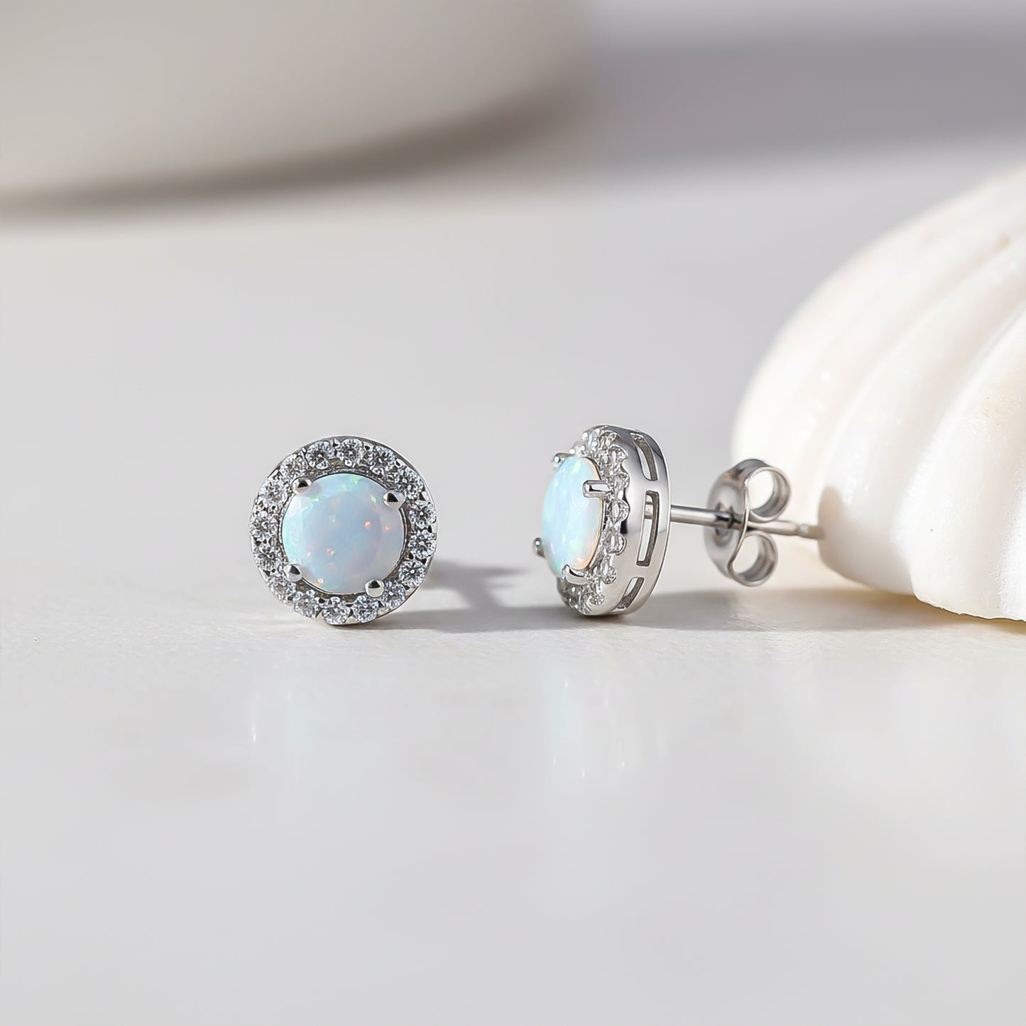 925 Sterling Silver Moon Opal Stud Earrings Gold Vermeil (2.5 Micron) - product view