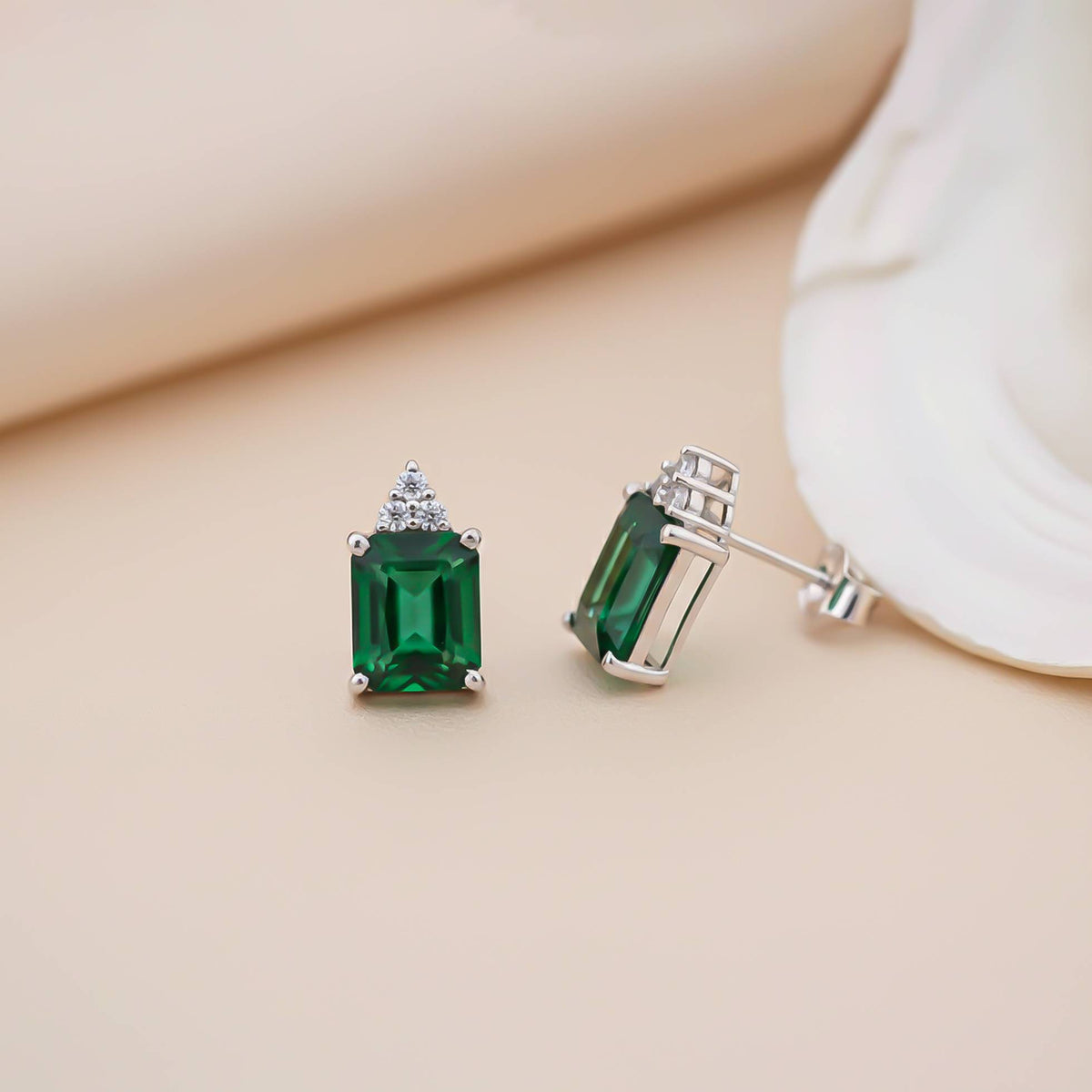 925 Sterling Silver Forest Green Shining Studs Earrings Gold Vermeil (2.5 Micron) - alternate view