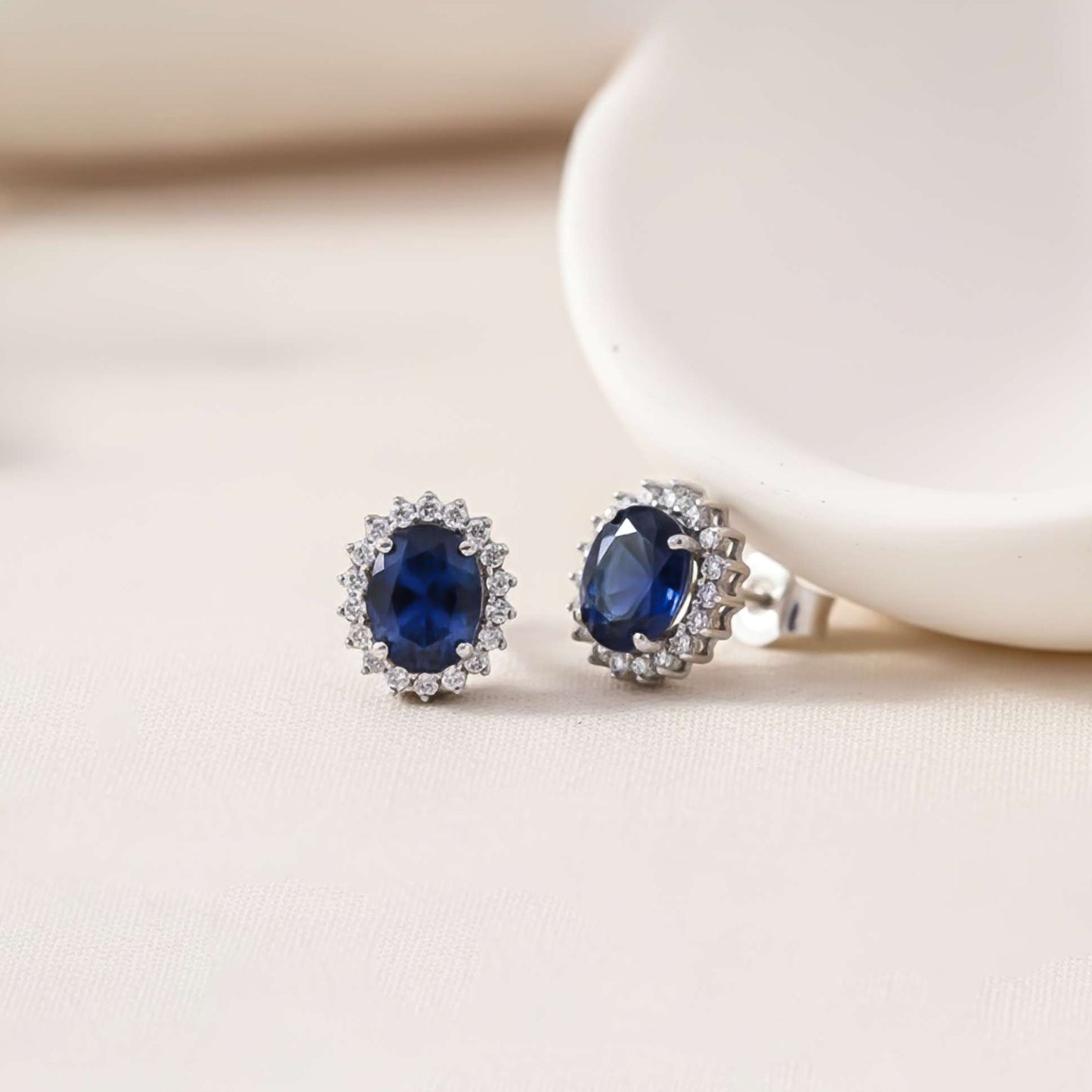 925 Sterling Silver Royal Blue Halo Studs For Girls Gold Vermeil (2.5 Micron) - alternate view