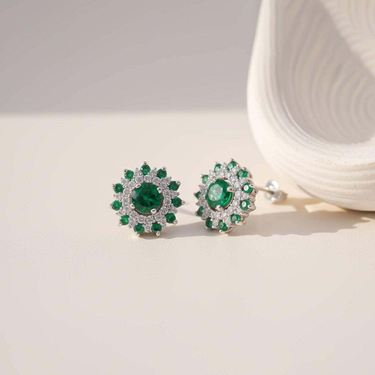925 Sterling Silver Cluster Green Circle Studs Gold Vermeil (2.5 Micron) - alternate view