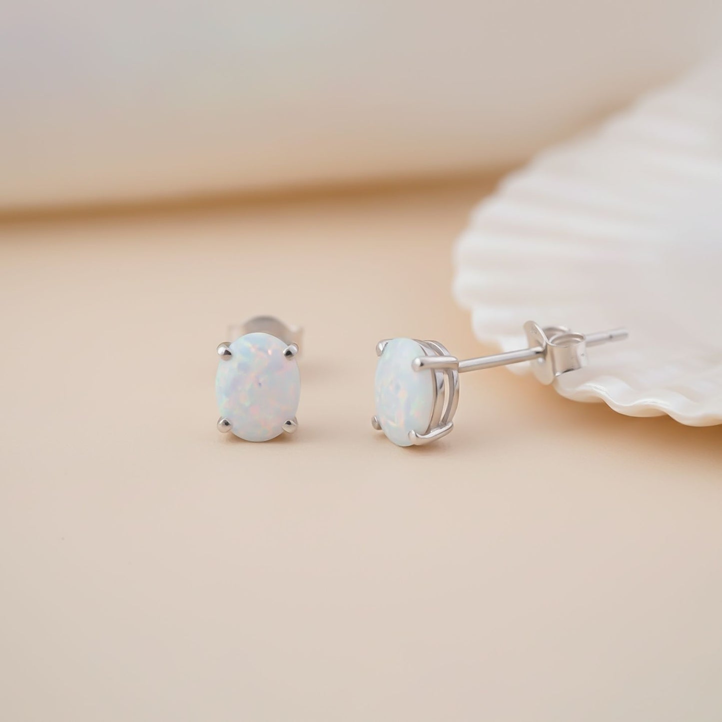 925 Sterling Silver Shiny Opal Stud Earrings Gold Vermeil (2.5 Micron) - alternate view