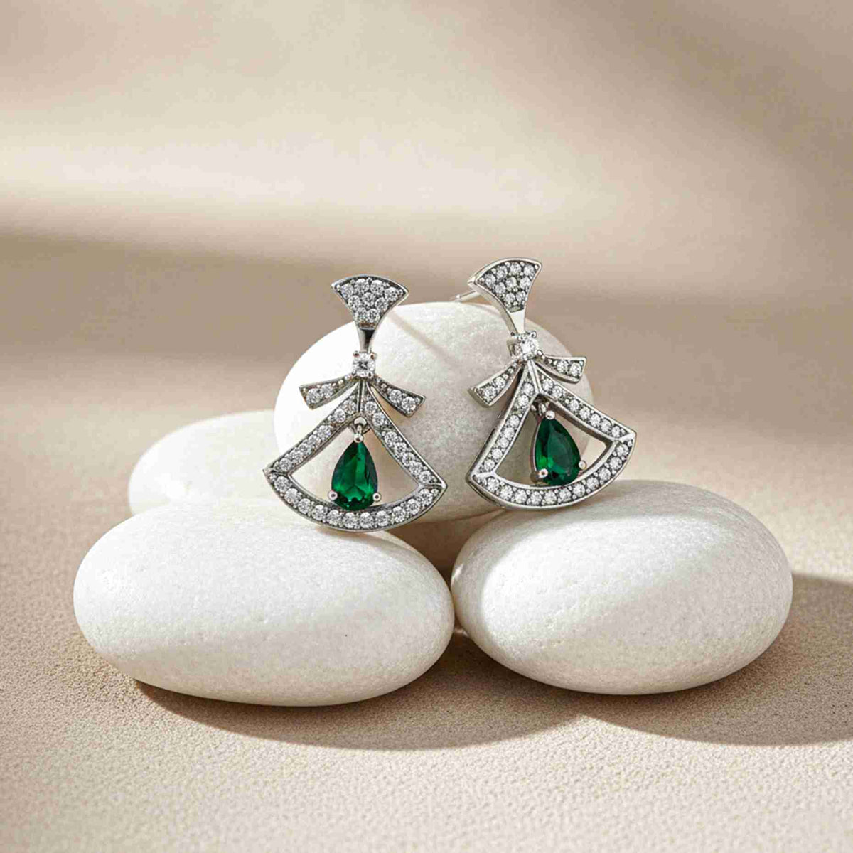 925 Sterling Silver & Green Hamsa Eye Earrings Gold Vermeil (2.5 Micron) - product view