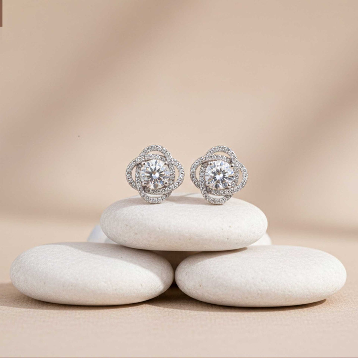 925 Sterling Silver Zircon Studded Elegant Stud Earrings Gold Vermeil (2.5 Micron) - product view