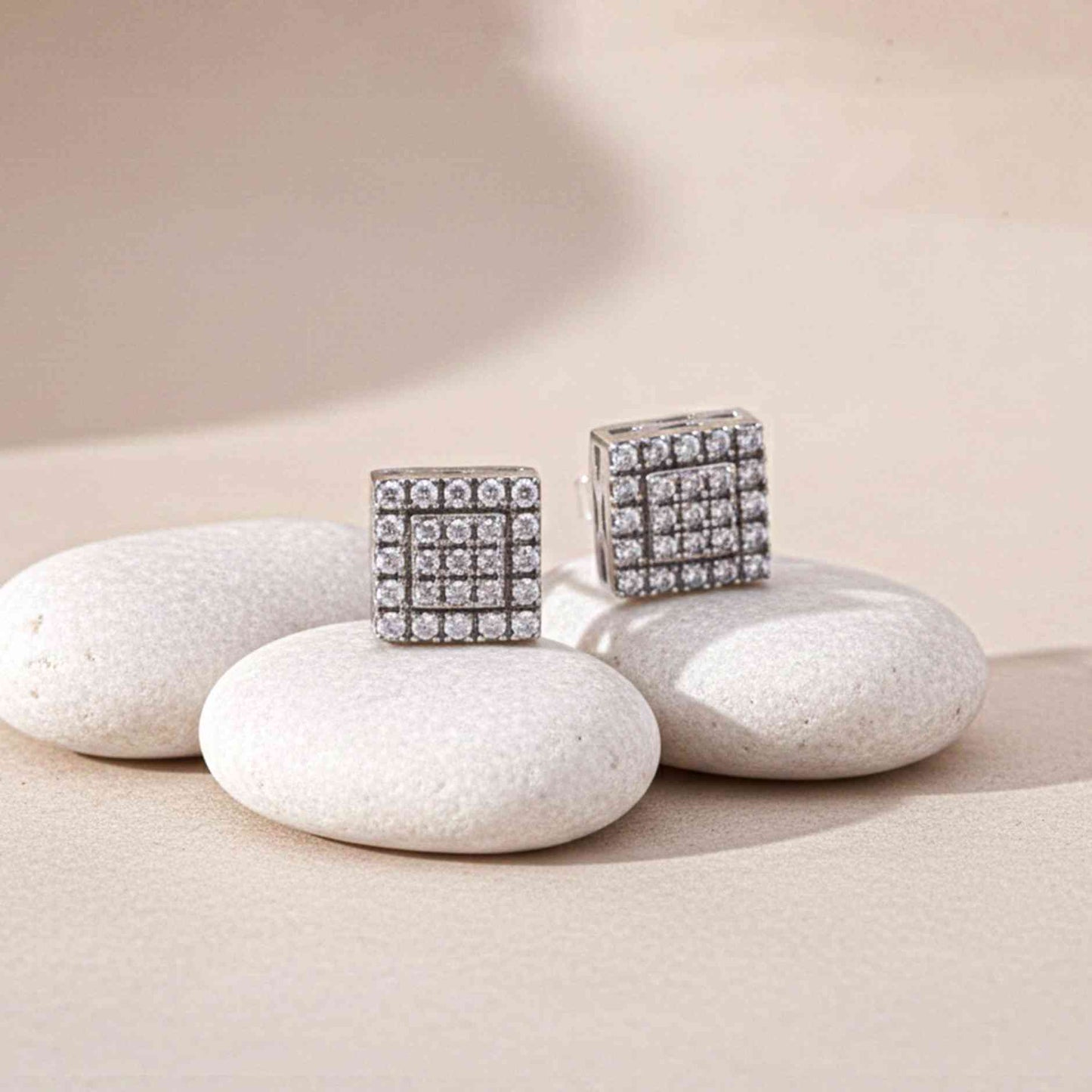 925 Sterling Silver Zircon Unisex Square Studs Gold Vermeil (2.5 Micron) - product view