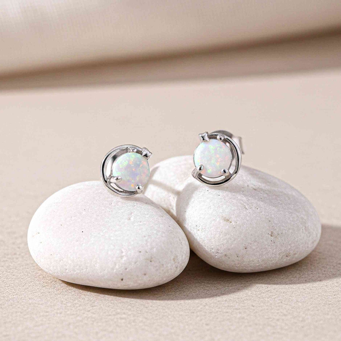 925 Sterling Silver Classy Solitaire Opal Studs Gold Vermeil (2.5 Micron) - product view