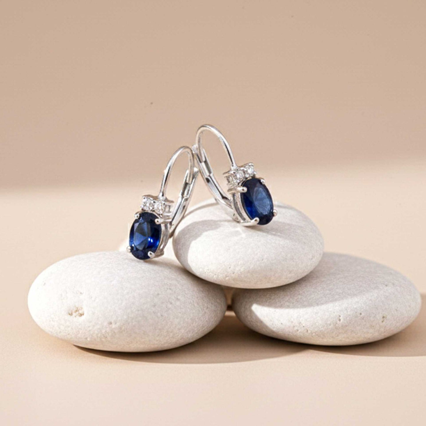 925 Sterling Silver Blue Oval Drop Earrings Gold Vermeil (2.5 Micron) - product view