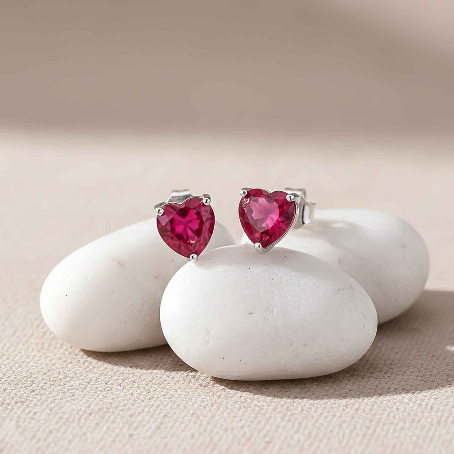 925 Sterling Silver Heart Red Ruby Stud Earring Gold Vermeil (2.5 Micron) - alternate view