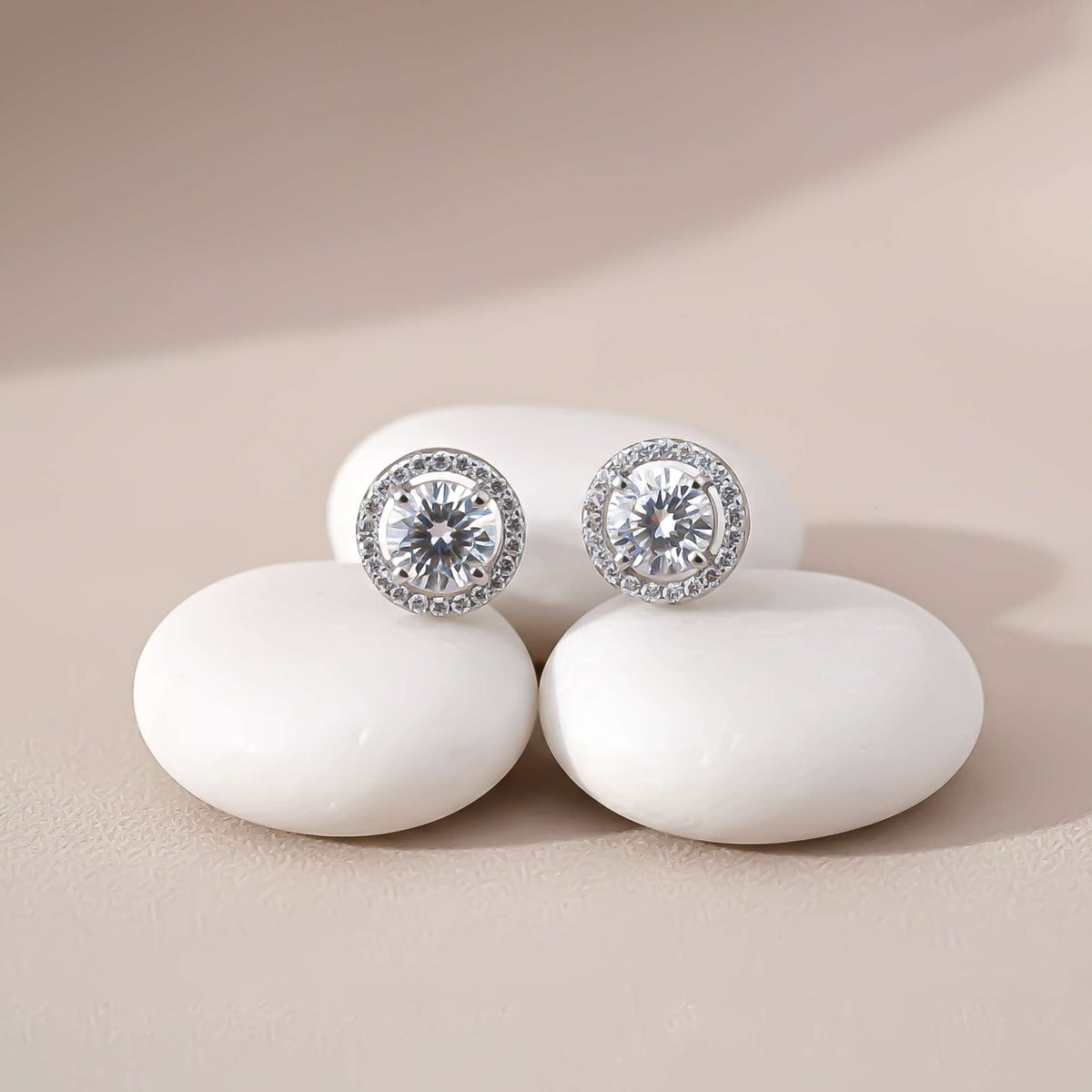 925 Sterling Silver Halo Stud Earrings Gold Vermeil (2.5 Micron) - product view