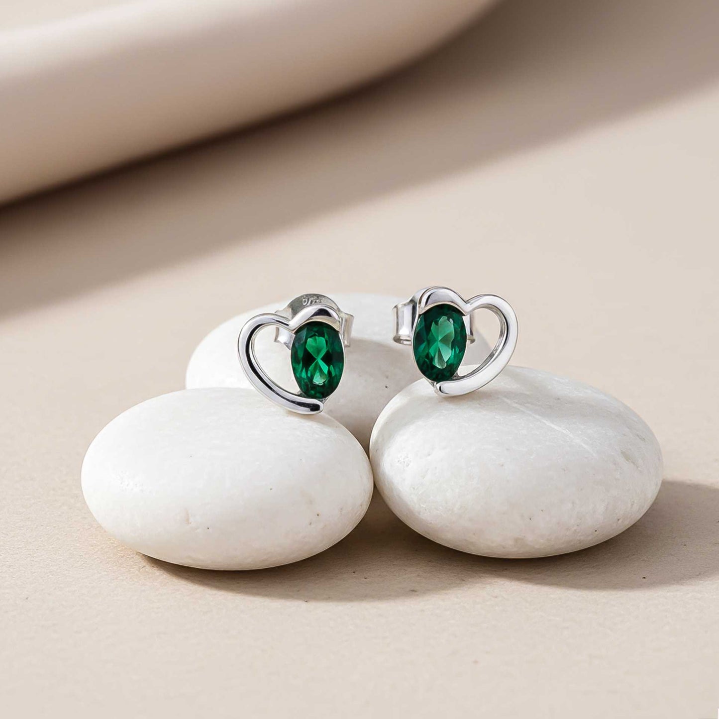 925 Sterling Silver Green Emerald Heart Love Stud Gold Vermeil (2.5 Micron) - product view