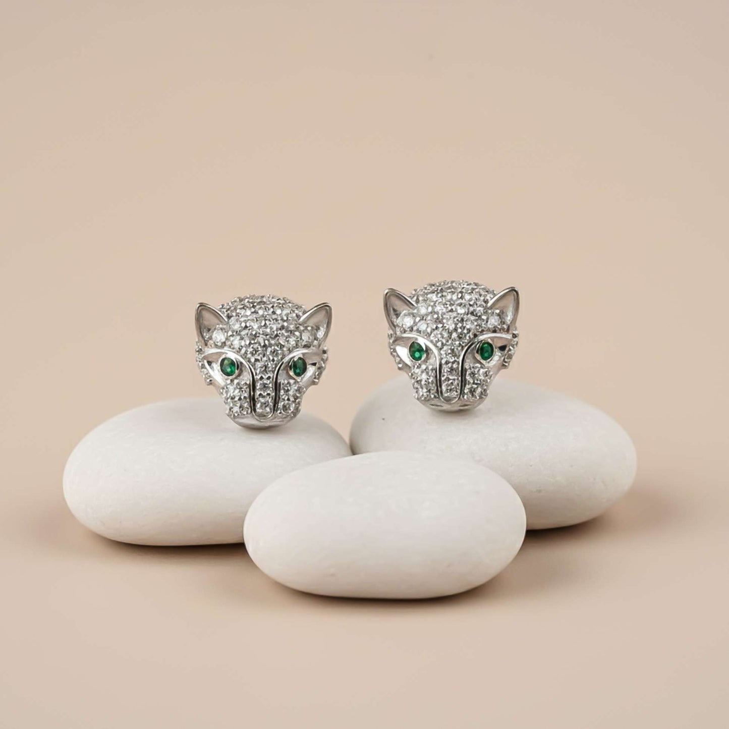 925 Sterling Silver Green Panther Stud Earrings Gold Vermeil (2.5 Micron) - product view