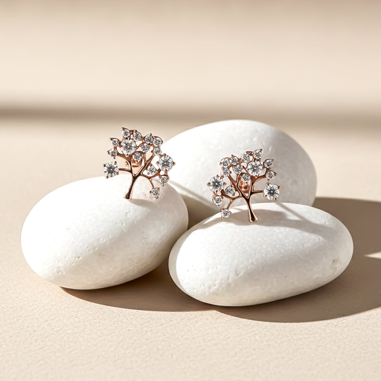925 Sterling Silver With Gold Vermeil Dainty Tree Stud Earrings Gold Vermeil (2.5 Micron) - product view