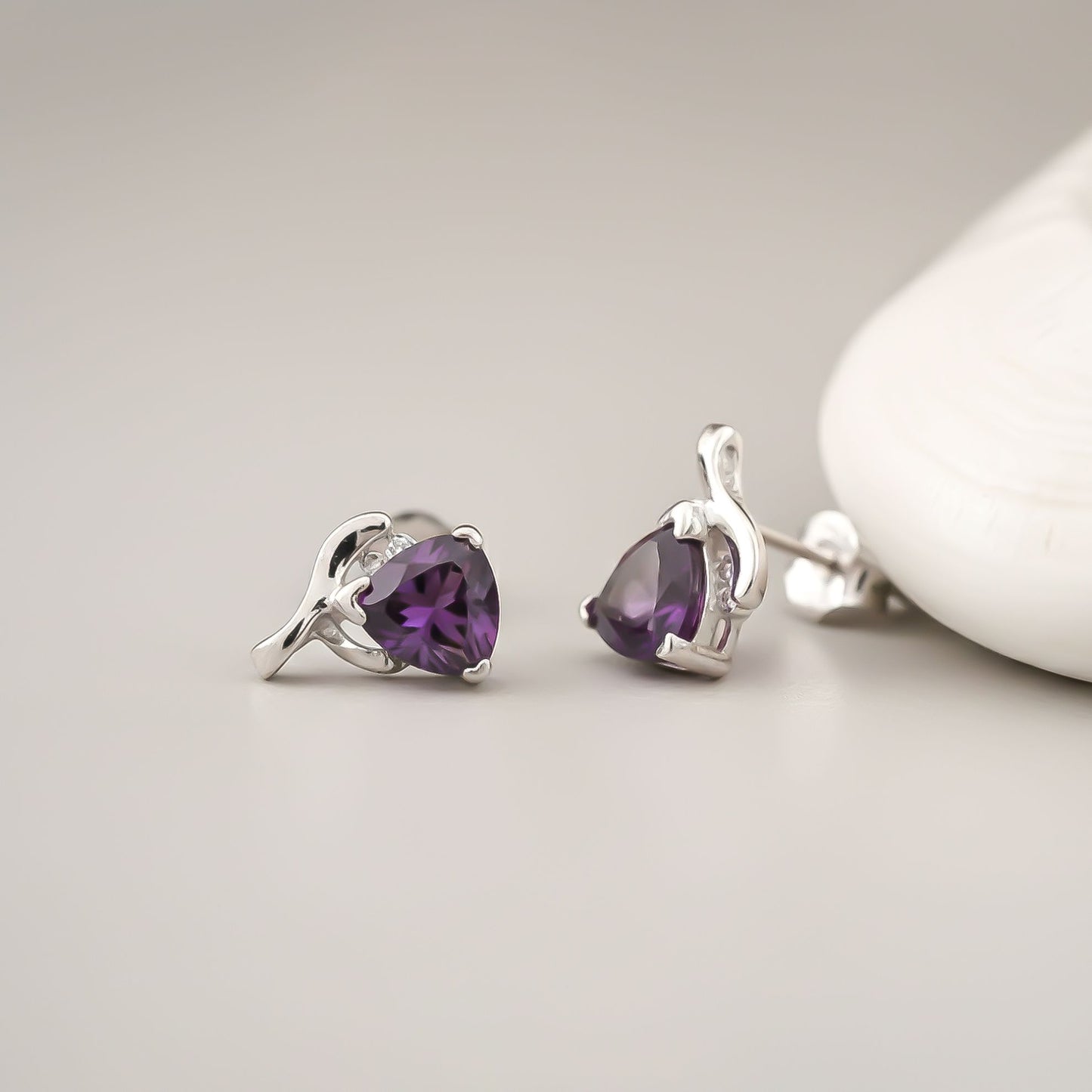 925 Sterling Silver Purple Triangle Stud Earrings Gold Vermeil (2.5 Micron) - product view