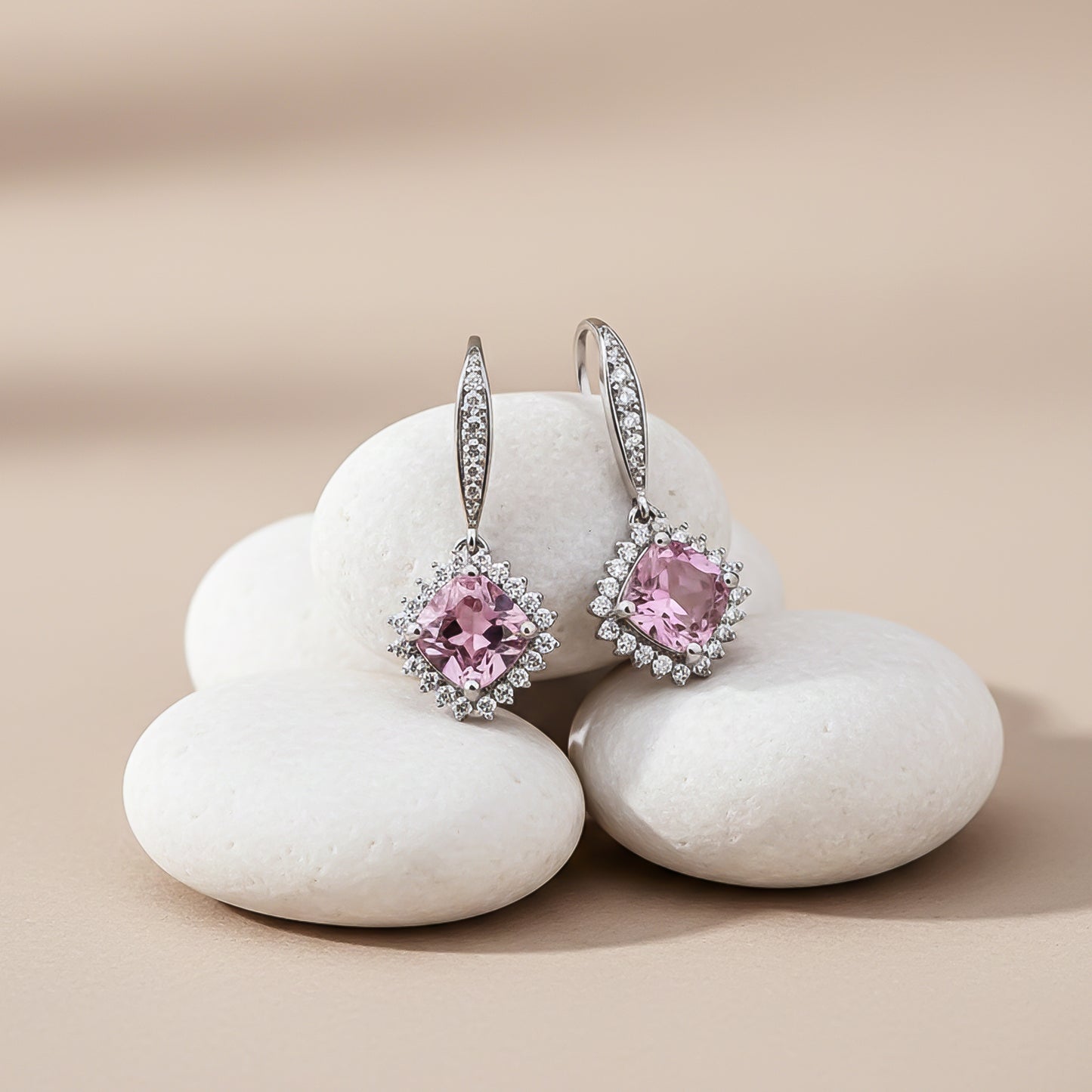 925 Sterling Silver Pink Shiny Drop Earrings Gold Vermeil (2.5 Micron) - product view