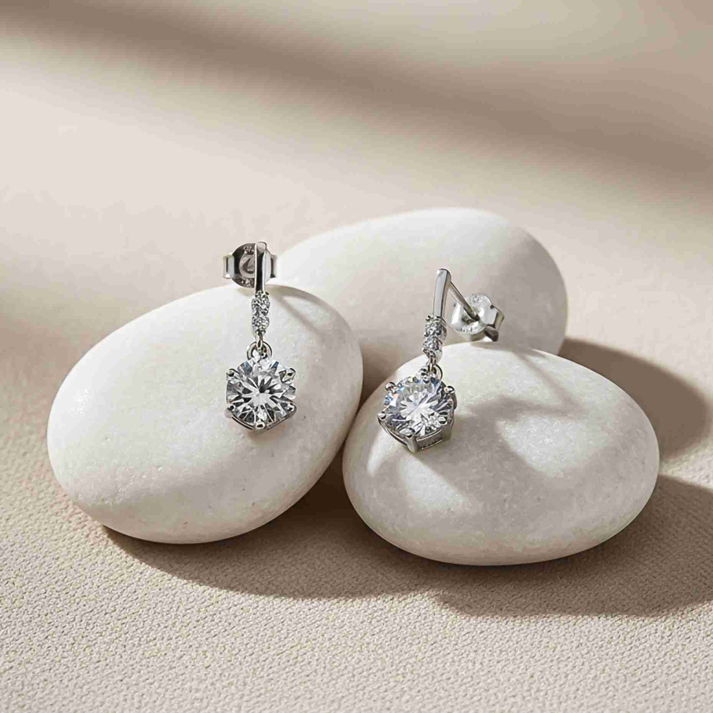 925 Sterling Silver Zirconium Round Drop Earrings Gold Vermeil (2.5 Micron)