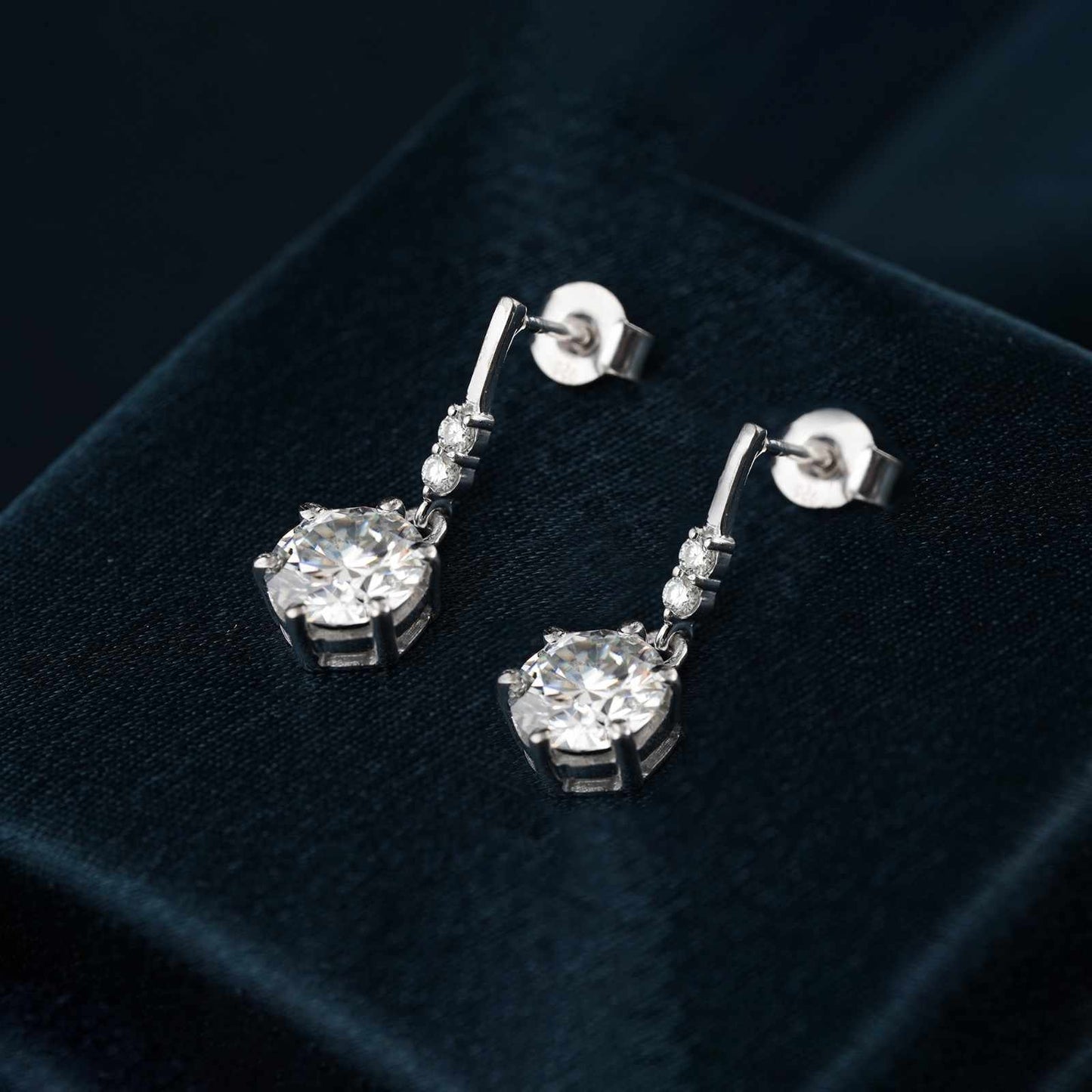 925 Sterling Silver Zirconium Round Drop Earrings