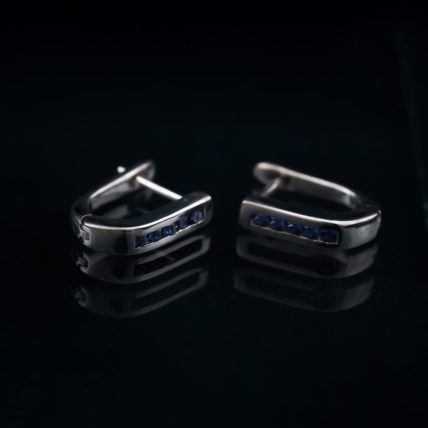 925 Sterling Silver Royal Blue Bar Hoop