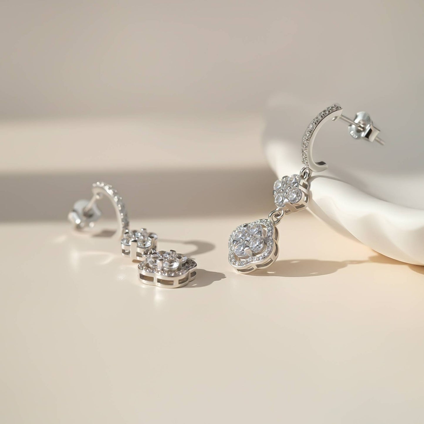 925 Sterling Silver Floral Clover CZ Studded Earrings Gold Vermeil (2.5 Micron) - alternate view