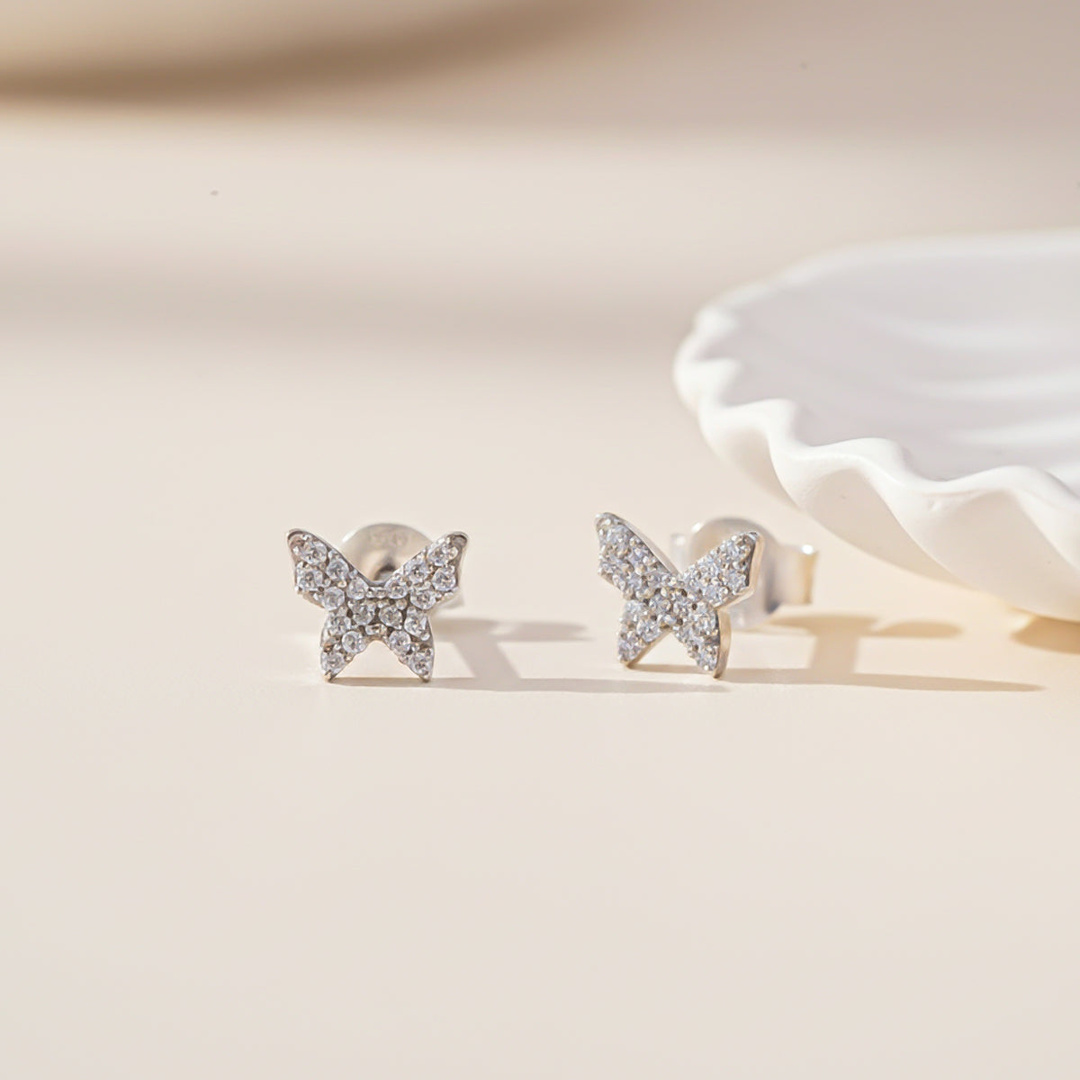 925 Sterling Silver Zircon Butterfly Studs Gold Vermeil (2.5 Micron) - alternate view