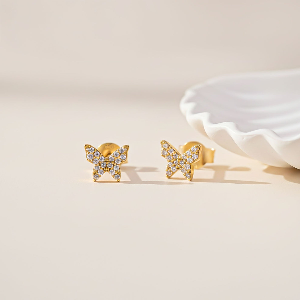 925 Sterling Silver With Gold Vermeil Butterfly Cubic Zirconia Stud Earrings Gold Vermeil (2.5 Micron) - alternate view