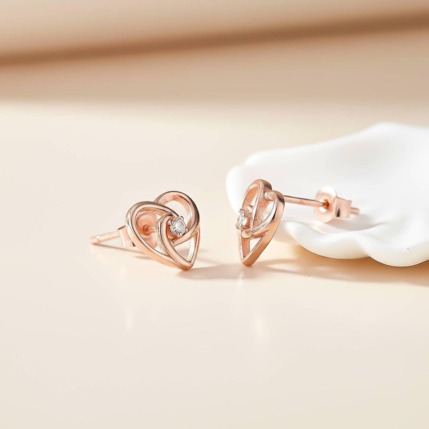 925 Sterling Silver With Gold Vermeil Zircon Studded Heart Earrings Gold Vermeil (2.5 Micron) - alternate view