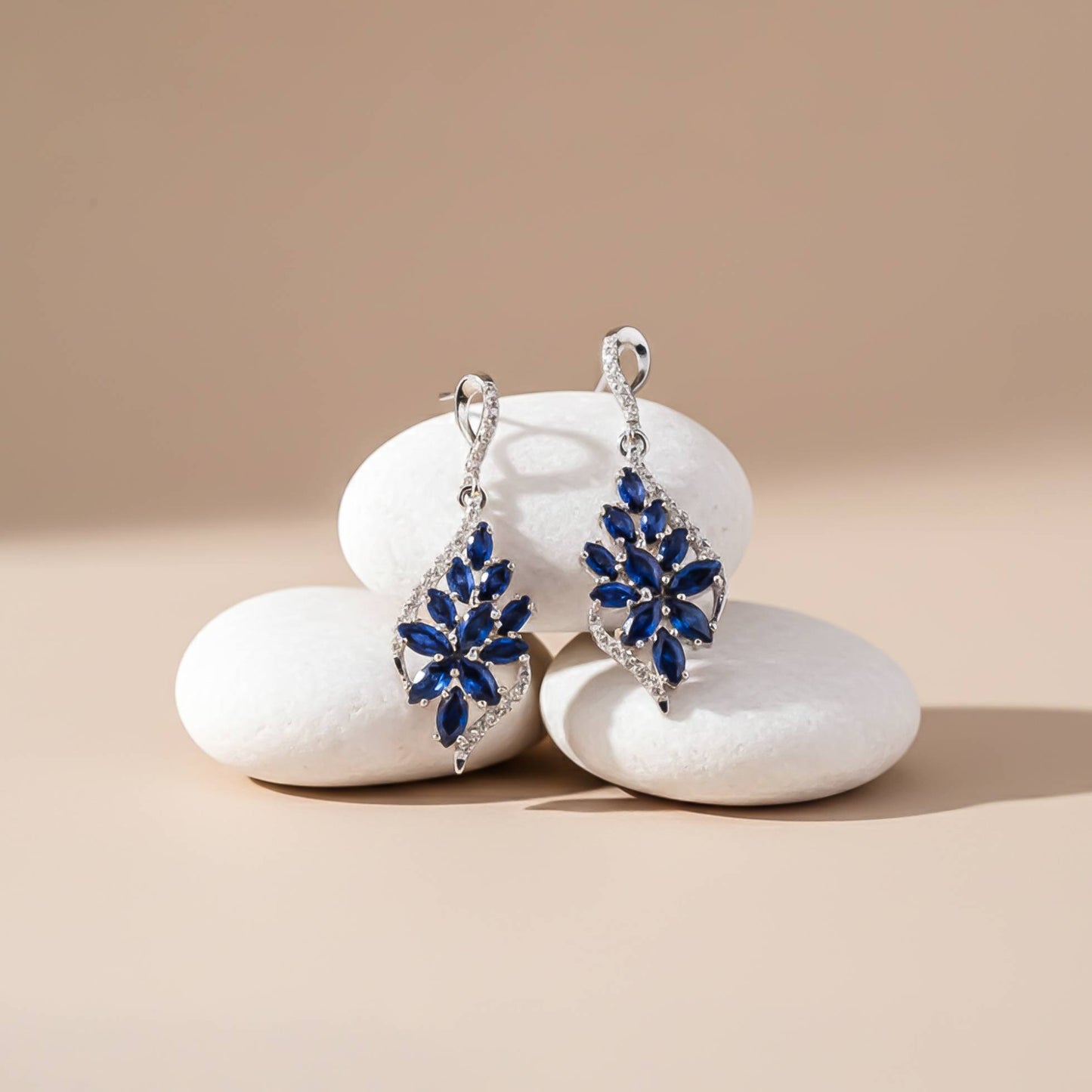 925 Sterling Silver Sapphire Flower Swirl Drop Earrings Gold Vermeil (2.5 Micron) - product view