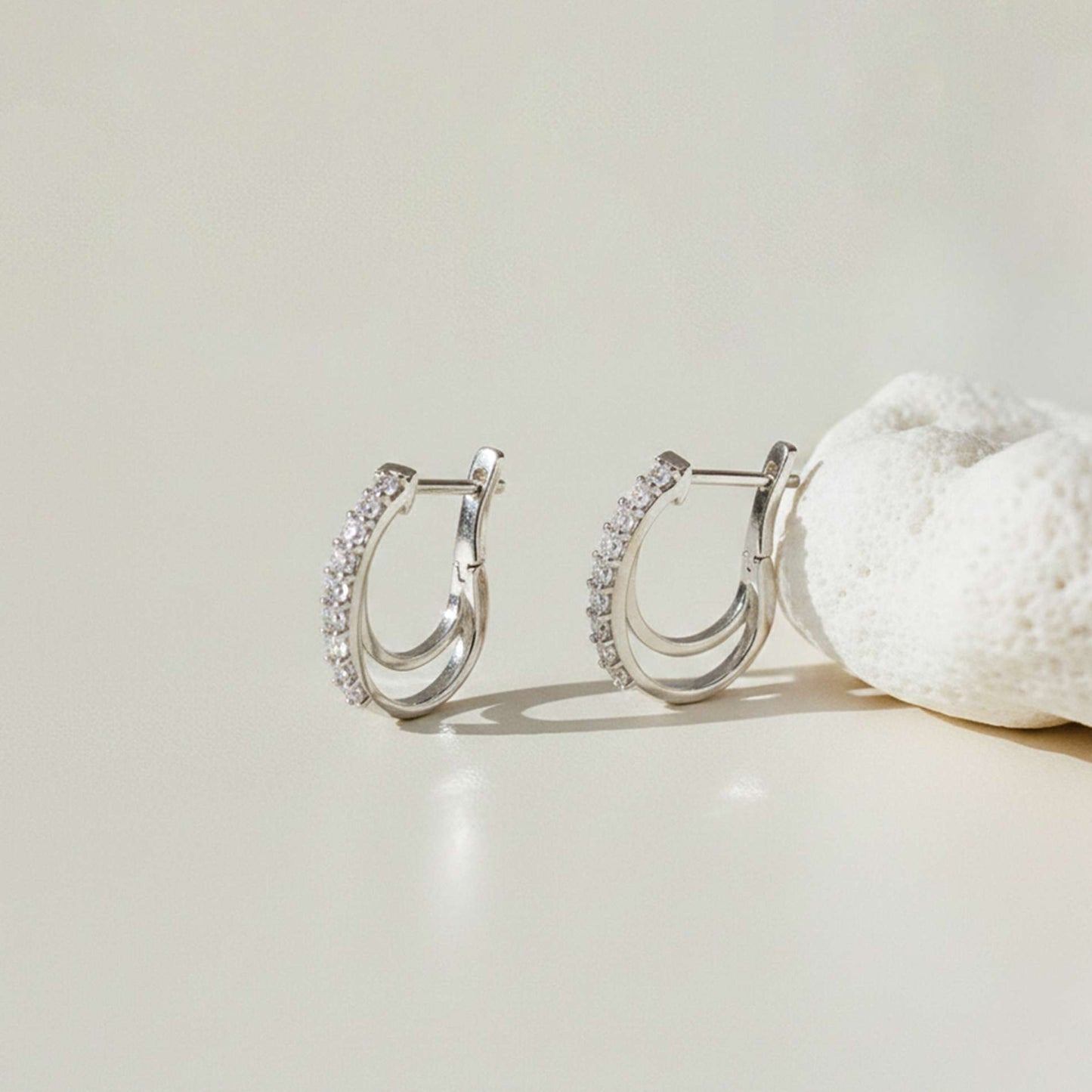 925 Sterling Silver Shining Semi-Hoop Earrings Gold Vermeil (2.5 Micron) - product view