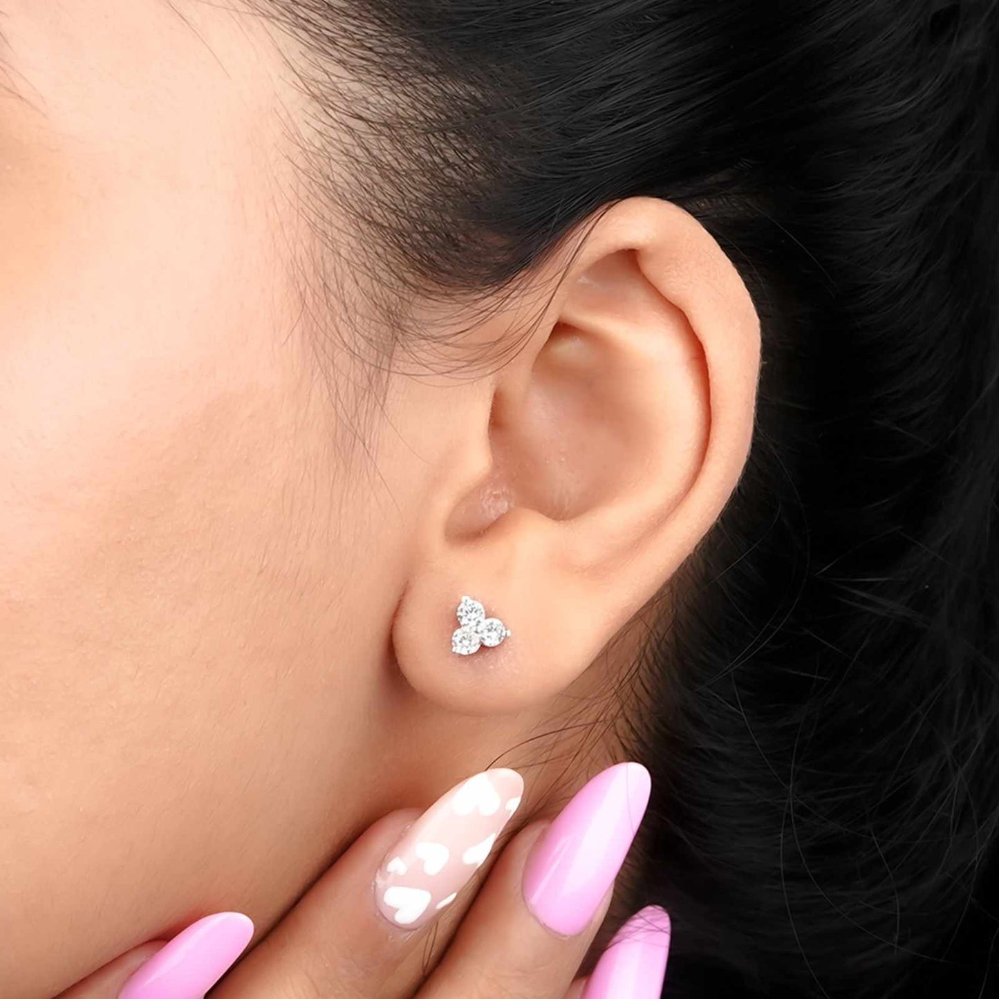 925 Sterling Silver Three Stoned Stud Earrings