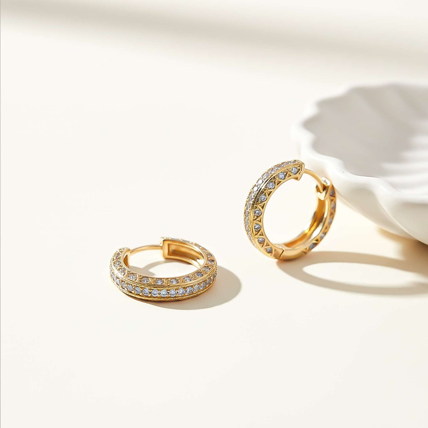 925 Sterling Silver With Gold Vermeil Hip Hop Hoop Earrings Gold Vermeil (2.5 Micron) - alternate view