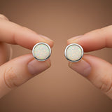 Silver Round Opal Stud Earrings for Women