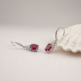 Silver Ruby Oval Drop CZ Earrings for Women