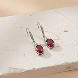 Silver Ruby Oval Drop CZ Earrings for Women