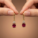 Silver Ruby Oval Drop CZ Earrings for Women