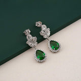 Silver Emerald Teardrop Statement Earrings