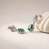 Silver Emerald Teardrop Statement Earrings