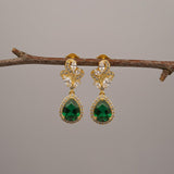 Silver Emerald Teardrop Statement Earrings