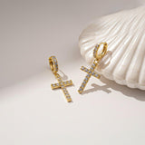 Silver Cross Drop Hoop Earrings for Women