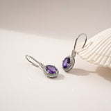 Silver Amethyst Halo Drop Earrings for Women