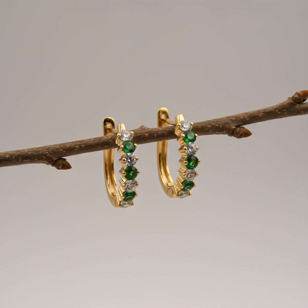Silver Emerald Half Hoop Earrings for Women Gold Vermeil (2.5 Micron) - product view