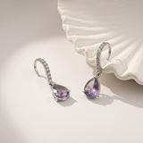 Silver Amethyst Teardrop Dangle Earrings