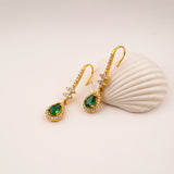 Silver Emerald Teardrop Star Dangle Earrings