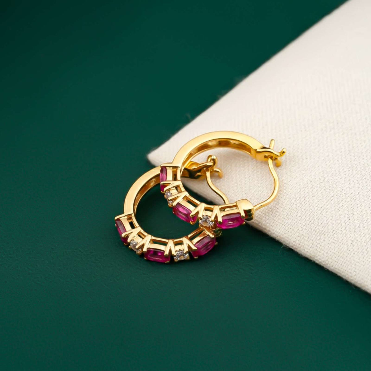 Silver Pink Ruby Half Hoop Earrings Gold Vermeil (2.5 Micron) - product view