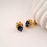 Silver Blue Sapphire Crown Stud Earrings