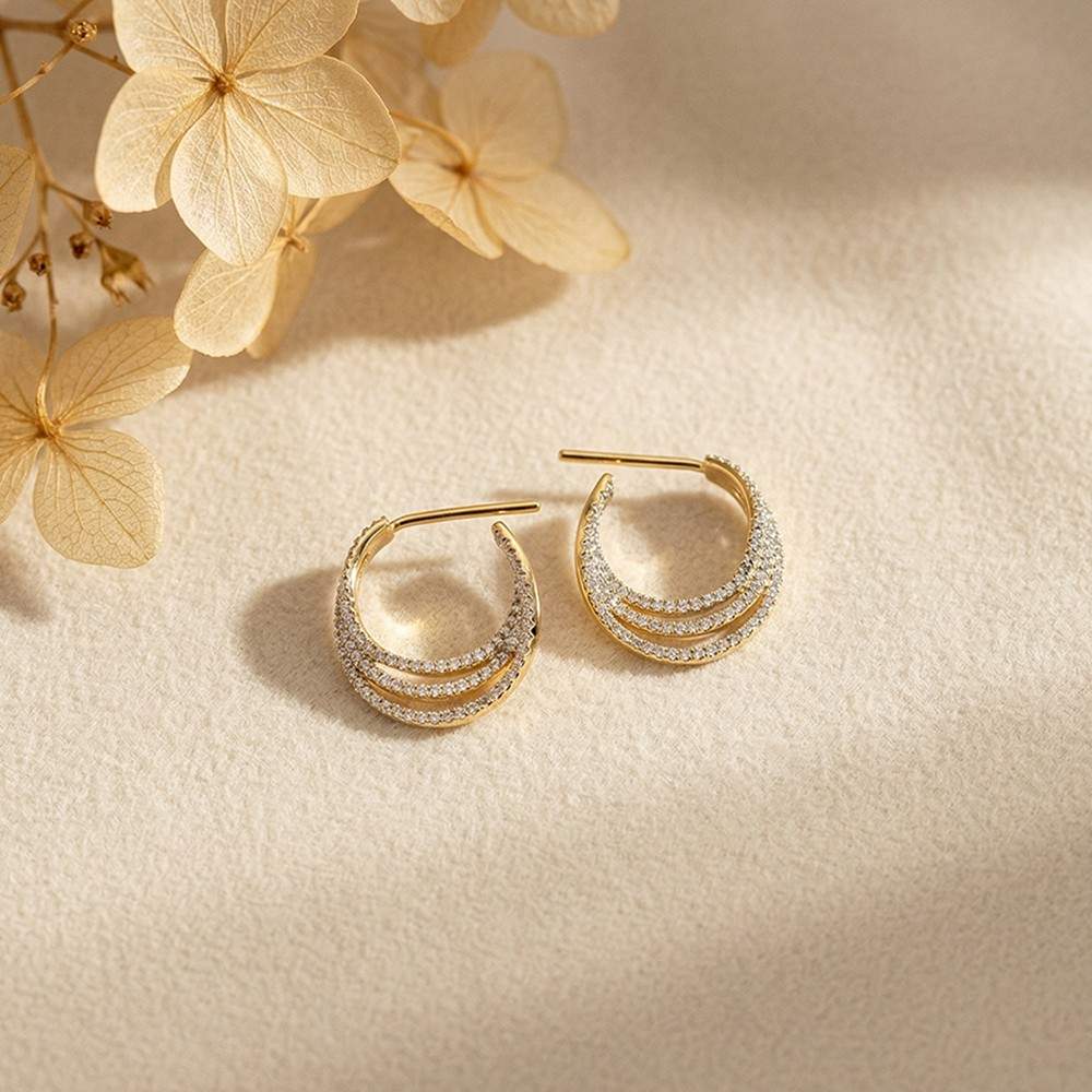 Silver Multi-Layer CZ Hoop Earrings for Women Gold Vermeil (2.5 Micron) - alternate view