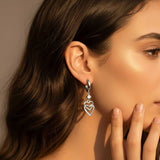 Silver CZ Double Heart Drop Earrings