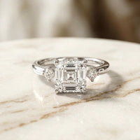 2.58Ct Moissanite Asscher Cut Three Stone Ring