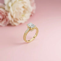2.19Ct Moissanite Vintage Radiant Cut Milgrain Ring